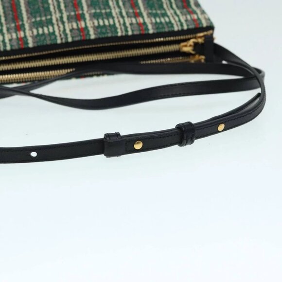 CELINE Trio Large Shoulder Bag Canvas Green Gold Auth 88114V - Picture 8 of 16